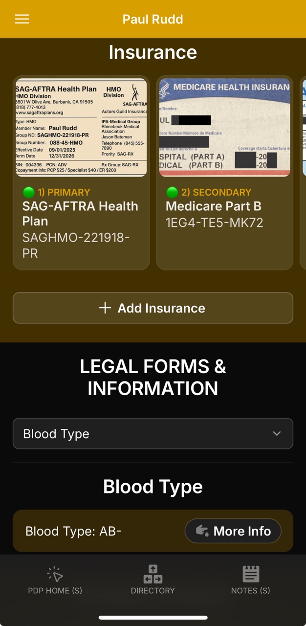 Demographics Page (Blood Type)